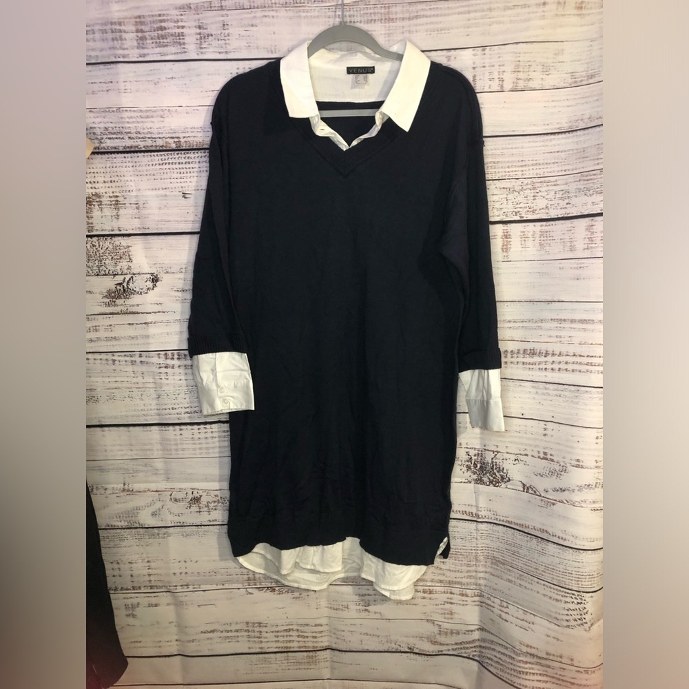 Navy Blue Layered Sweater Dress - Picture 10 of 15
